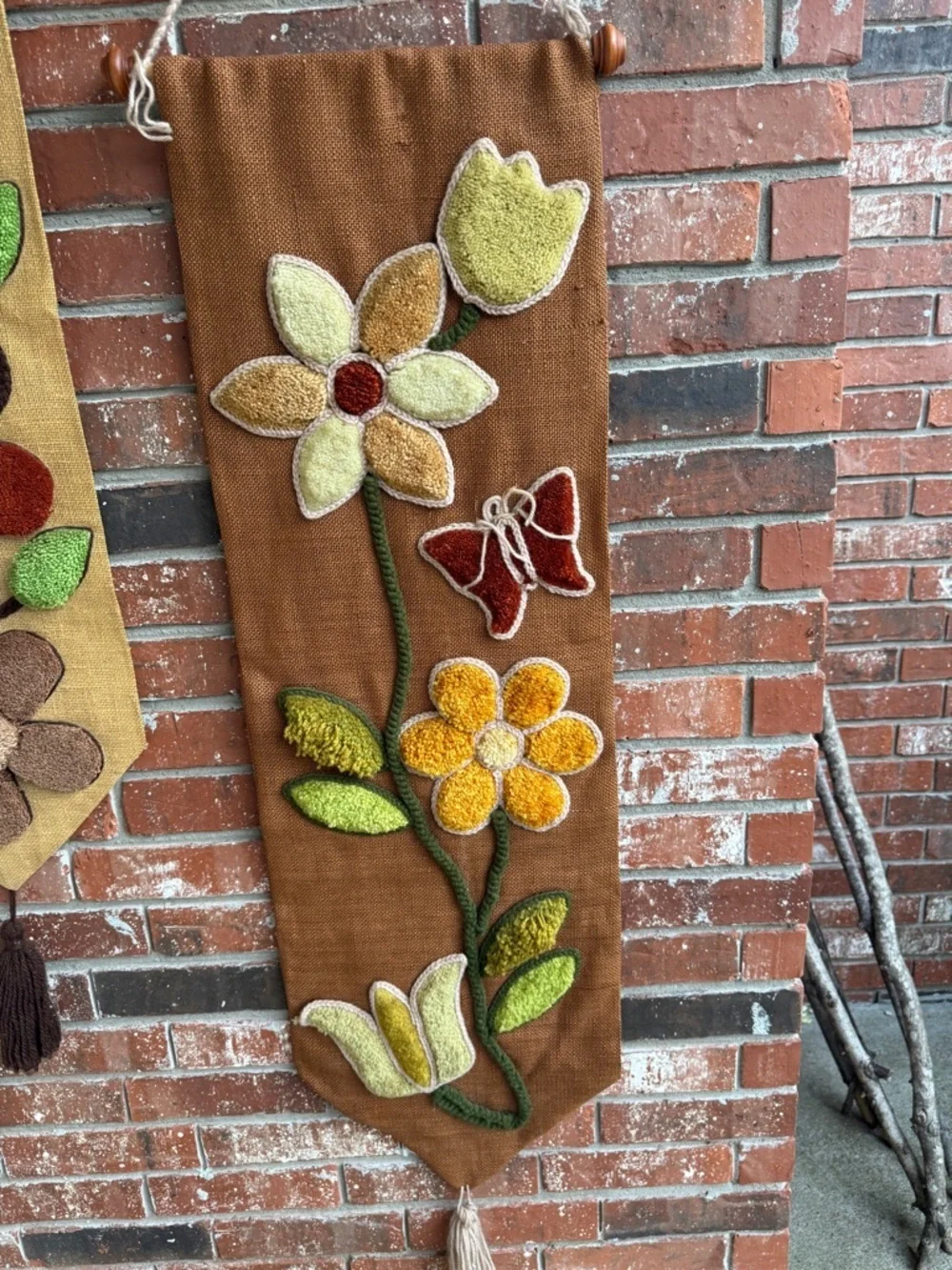 Handmade Floral Hooked Wall Tapestry Hangings - Earth Tones